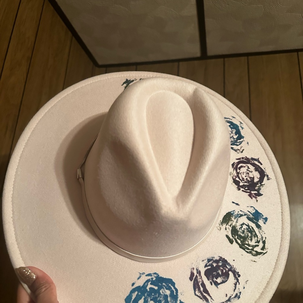 White Hat with Colorful Floral Accents